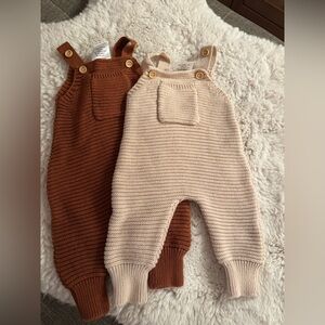 Cozy Knit Overalls for Kids - Brown and Cream